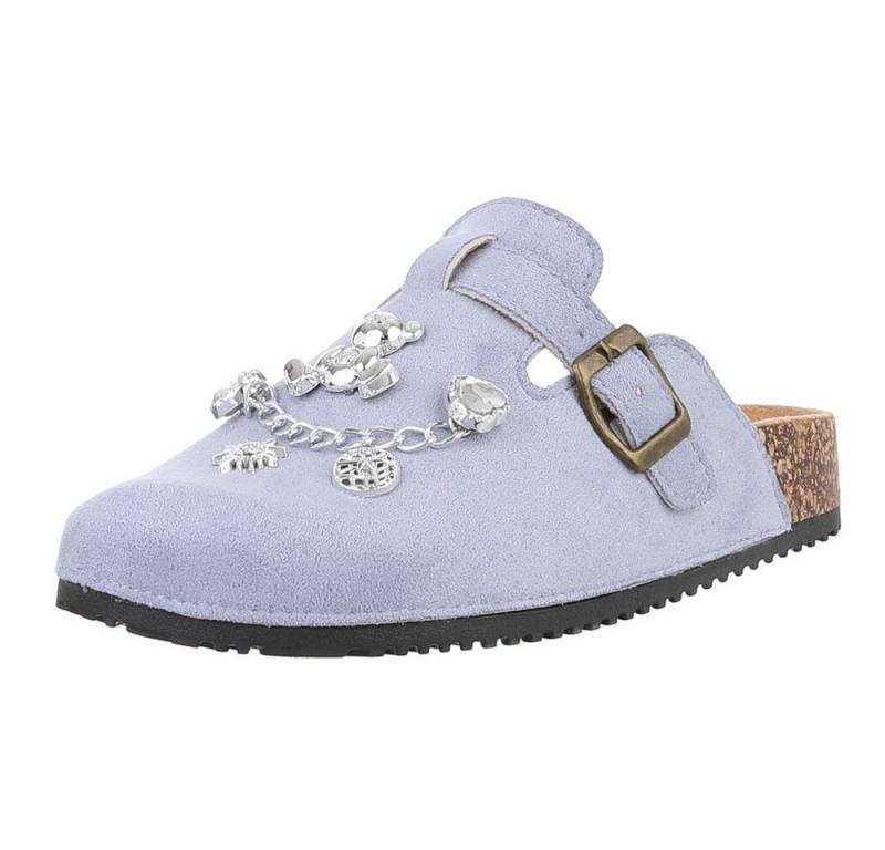 Ital-Design Damen Mules Freizeit Pantolette (88930442) Flach Pantoletten in Hellblau von Ital-Design