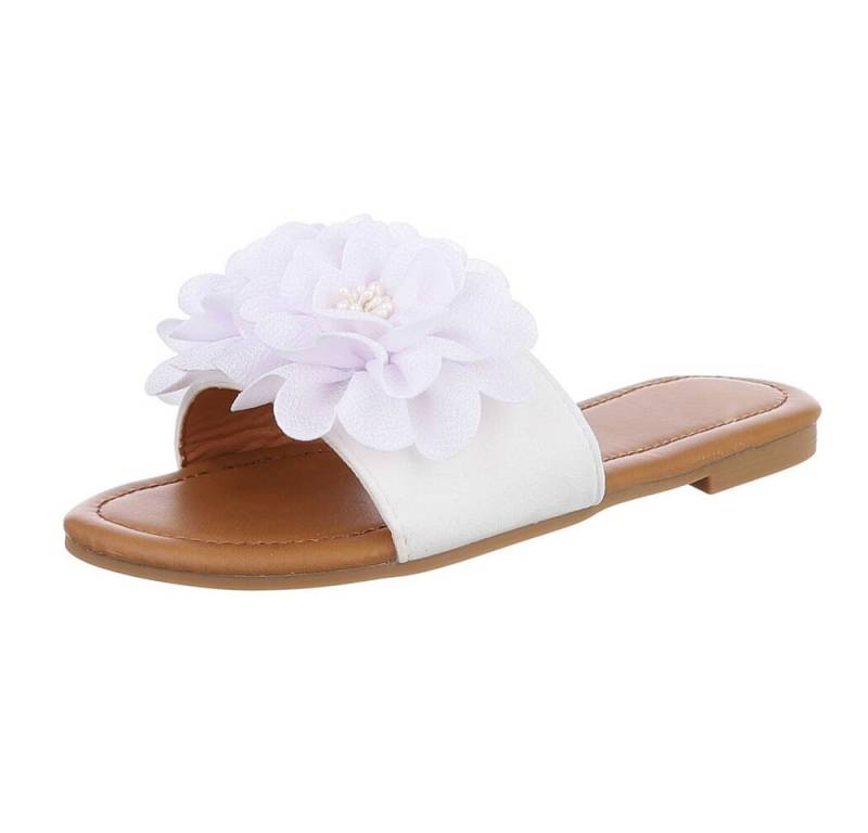 Ital-Design Modische Sandalen mit Blumenakzent, ideal für Sommer Pantolette (89368520) Blockabsatz Pantoletten in Weiß von Ital-Design