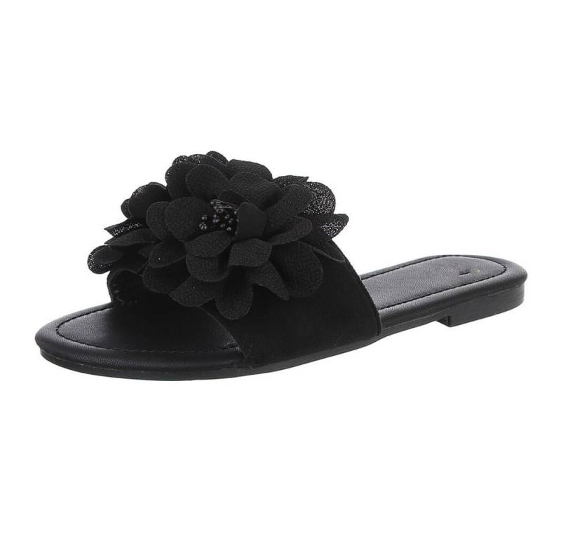 Ital-Design Modische Sandalen mit Blumenakzent, ideal für Sommer Pantolette (89368544) Blockabsatz Pantoletten in Schwarz von Ital-Design