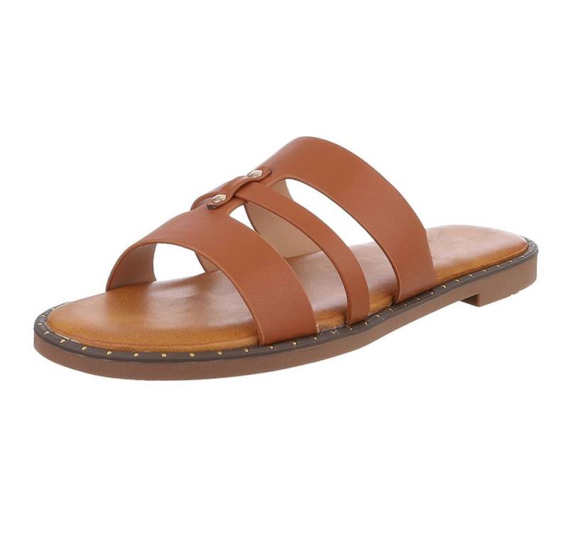 Ital-Design Elegante Damen-Sandalen aus veganem Material, beige Pantolette (89368570) Blockabsatz Pantoletten in Camel von Ital-Design