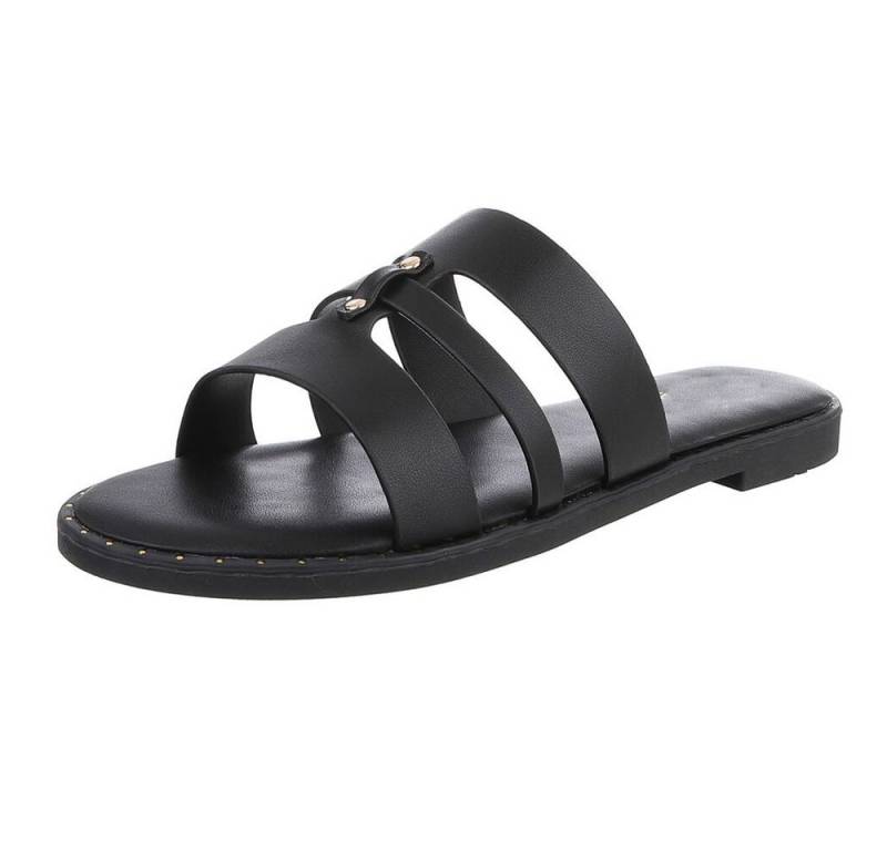 Ital-Design Elegante Damen-Sandalen aus veganem Material, beige Pantolette (89368577) Blockabsatz Pantoletten in Schwarz von Ital-Design