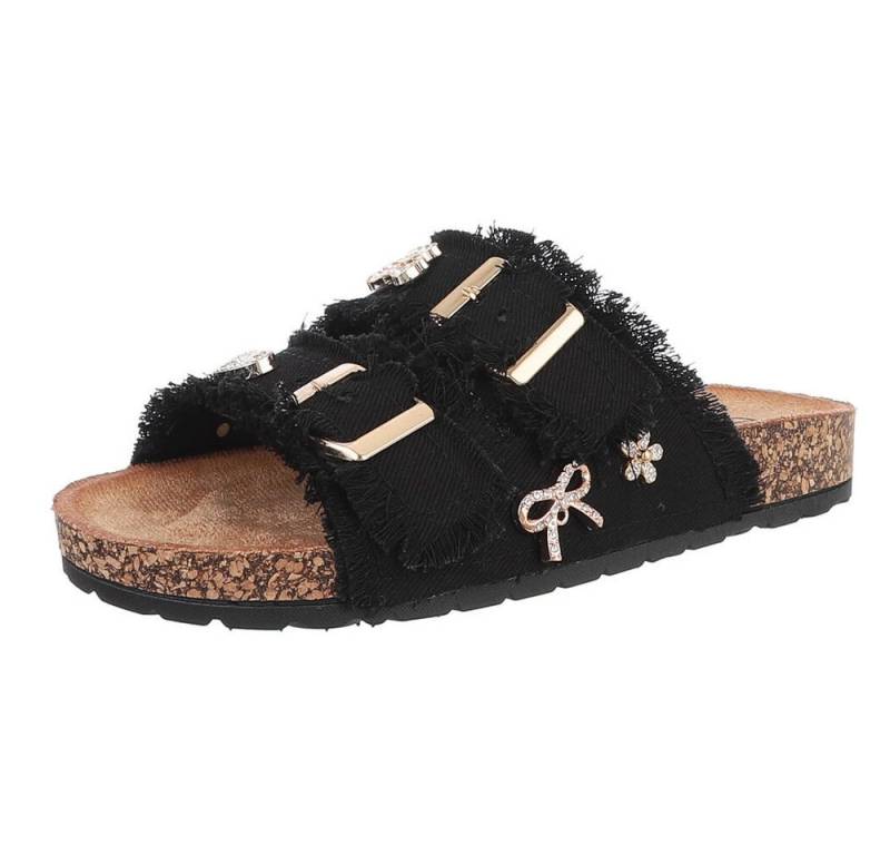 Ital-Design Stylische Pantolette mit Korksohle und goldenen Details Pantolette (89368609) Flach Pantoletten in Schwarz von Ital-Design