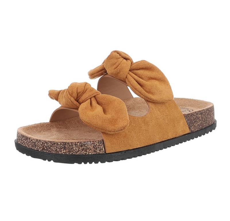 Ital-Design Bequeme Damen-Sandalen mit Bändern für den Sommer Pantolette (89368686) Flach Pantoletten in Camel von Ital-Design