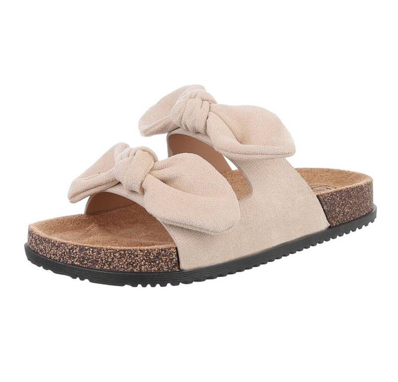 Ital-Design Bequeme Damen-Sandalen mit Bändern für den Sommer Pantolette (89368705) Flach Pantoletten in Beige von Ital-Design