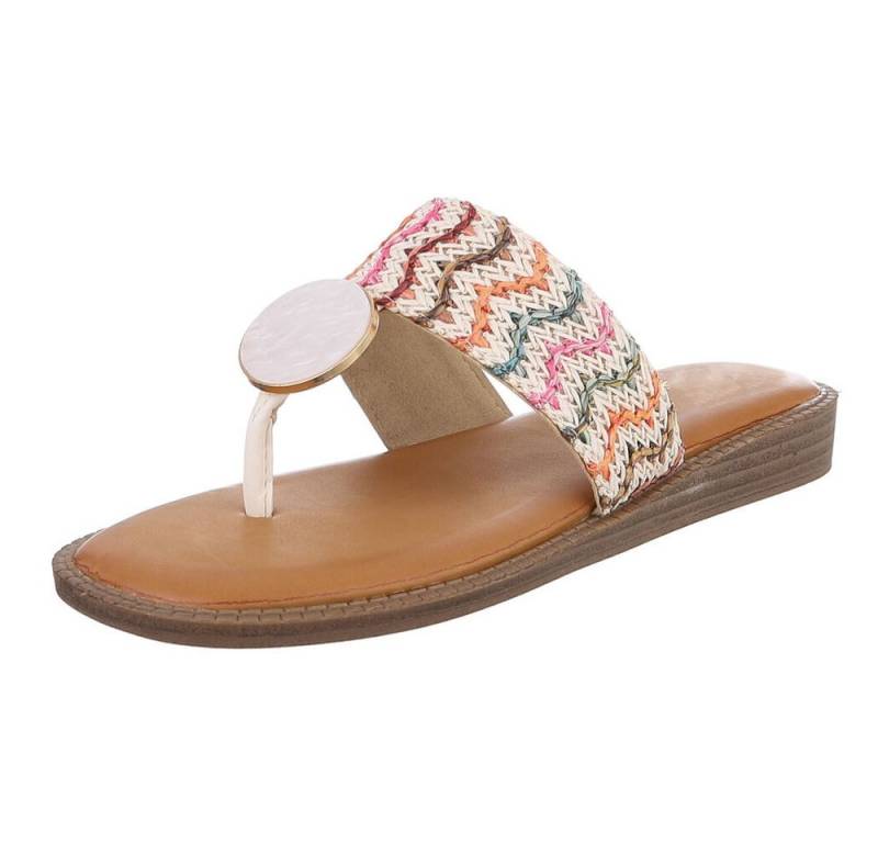 Ital-Design Trendige Damen-Sandalen mit goldener Applikation, Sommer Zehentrenner (89368739) Keilabsatz/Wedge Zehentrenner in Weiß von Ital-Design