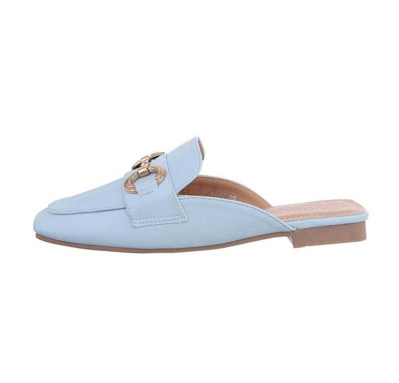 Ital-Design Damen Mules Freizeit Pantolette Blockabsatz Pantoletten in Hellblau von Ital-Design