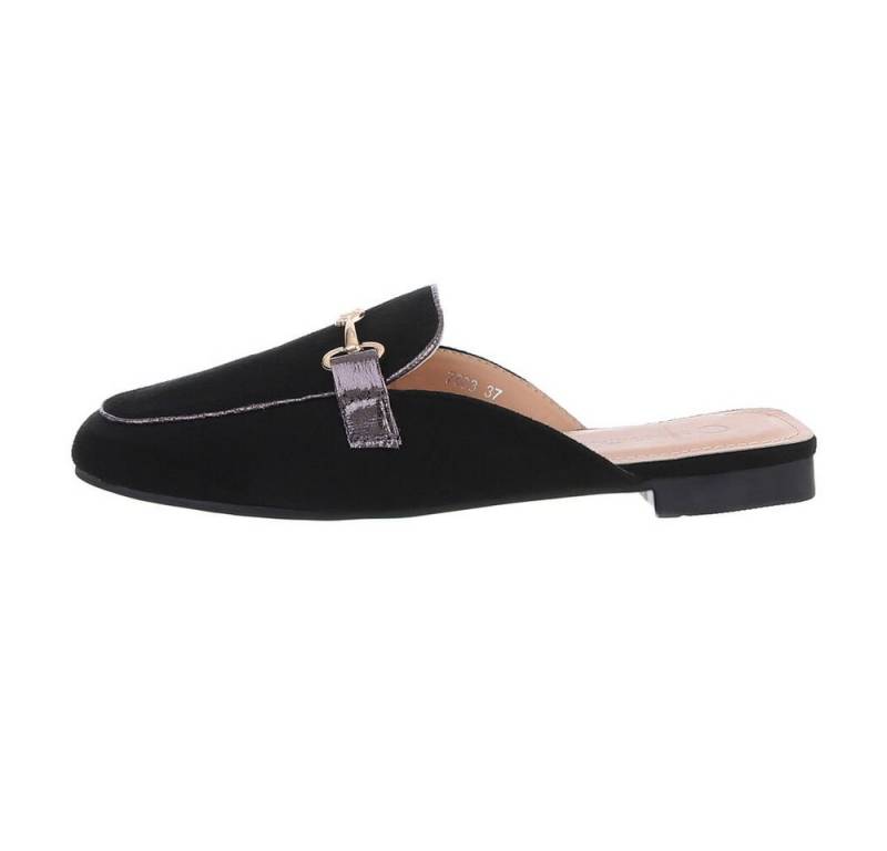 Ital-Design Damen Mules Freizeit Pantolette Blockabsatz Pantoletten in Schwarz von Ital-Design