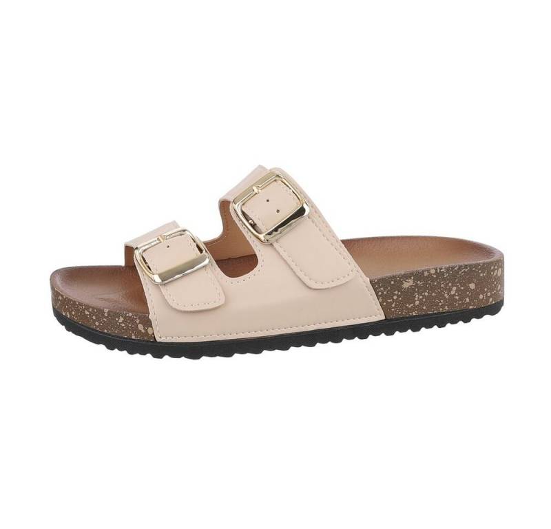 Ital-Design Damen Mules Freizeit Pantolette Flach Pantoletten in Beige von Ital-Design