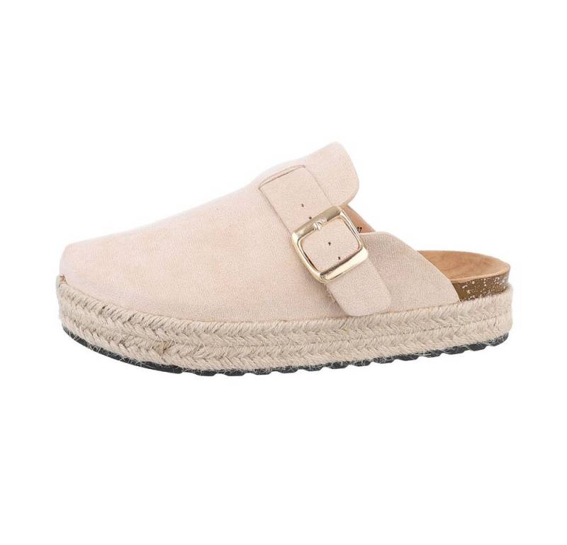 Ital-Design Damen Mules Freizeit Pantolette Flach Pantoletten in Beige von Ital-Design