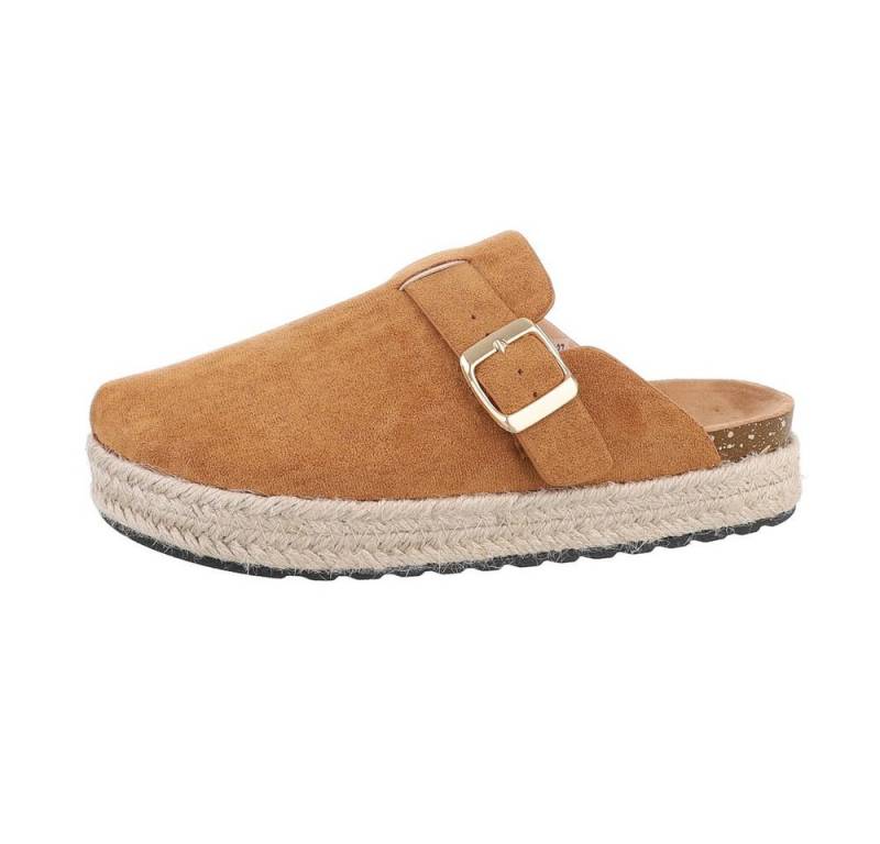 Ital-Design Damen Mules Freizeit Pantolette Flach Pantoletten in Camel von Ital-Design
