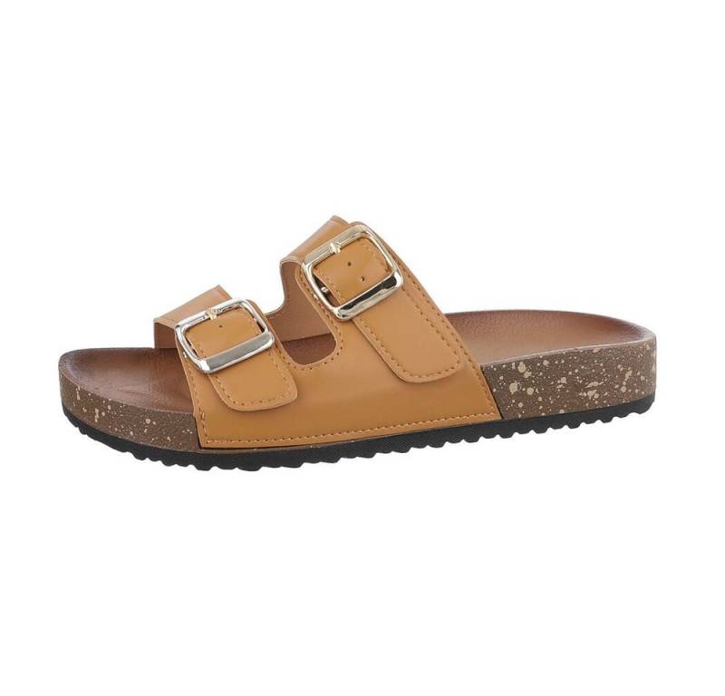 Ital-Design Damen Mules Freizeit Pantolette Flach Pantoletten in Camel von Ital-Design