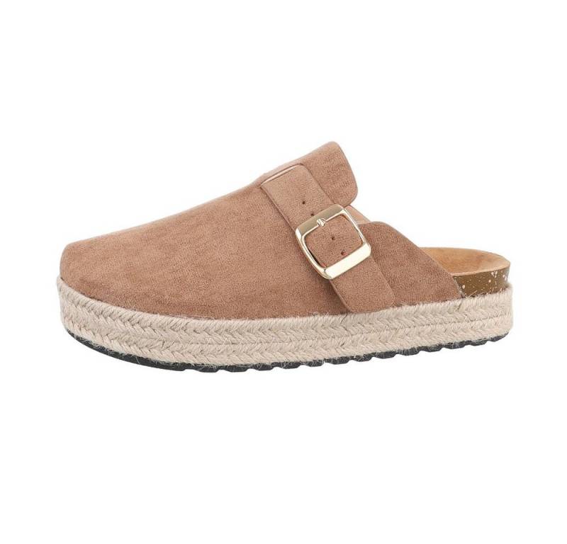 Ital-Design Damen Mules Freizeit Pantolette Flach Pantoletten in Hellbraun von Ital-Design