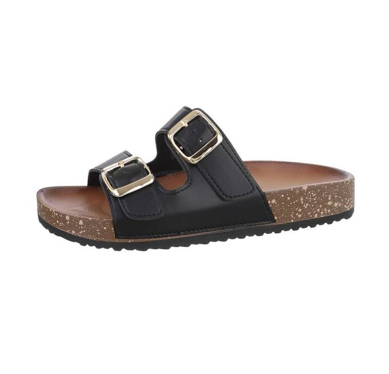 Ital-Design Damen Mules Freizeit Pantolette Flach Pantoletten in Schwarz von Ital-Design