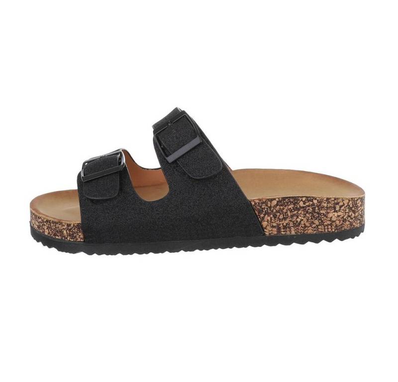 Ital-Design Damen Mules Freizeit Pantolette Flach Pantoletten in Schwarz von Ital-Design