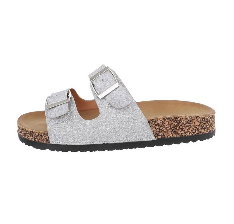 Ital-Design Damen Mules Freizeit Pantolette Flach Pantoletten in Silber von Ital-Design
