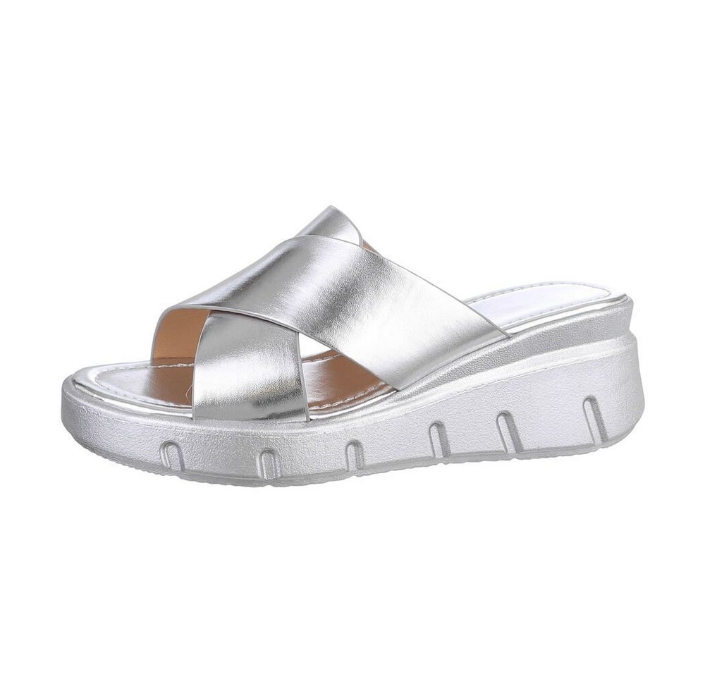 Ital-Design Damen Mules Freizeit Plateausandaletten (85698045) Keilabsatz/Wedge Keilsandaletten in Silber von Ital-Design