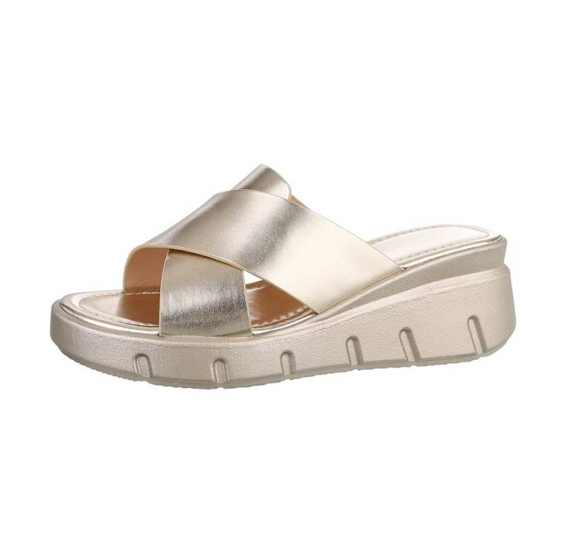 Ital-Design Damen Mules Freizeit Plateausandaletten (85698061) Keilabsatz/Wedge Keilsandaletten in Gold von Ital-Design