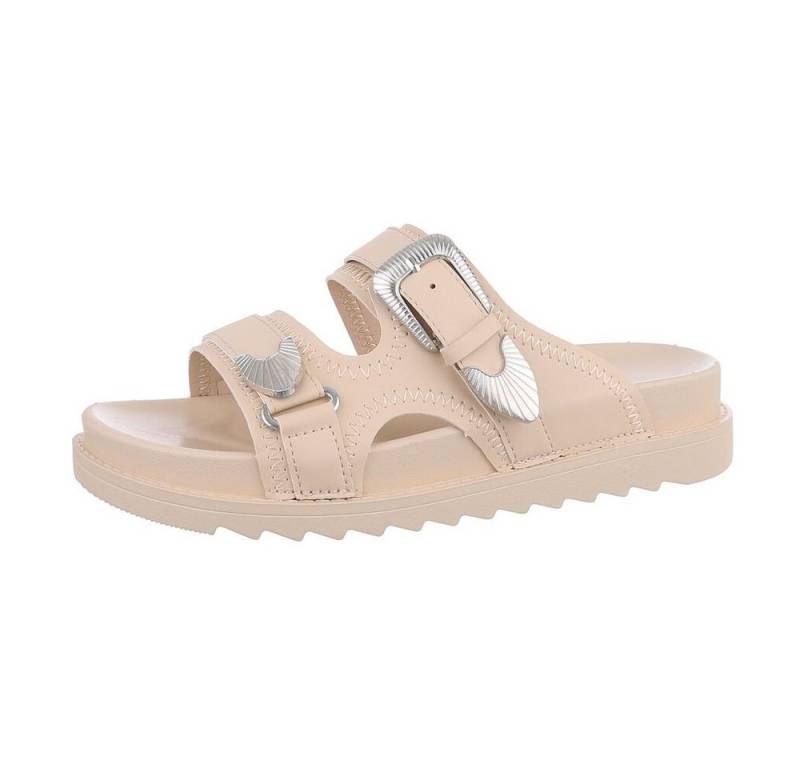 Ital-Design Damen Mules Freizeit Plateausandaletten (85698192) Flach Pantoletten in Beige von Ital-Design