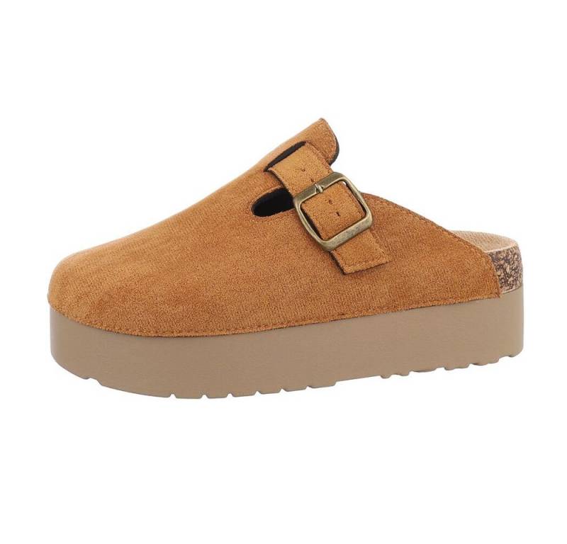 Ital-Design Damen Mules Freizeit Plateausandaletten (85698209) Flach Pantoletten in Camel von Ital-Design