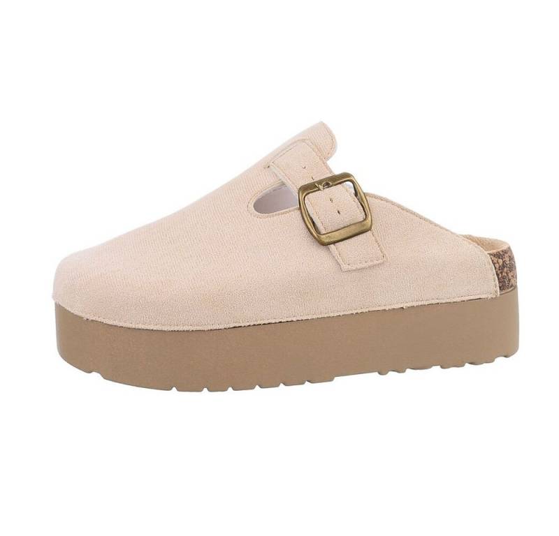 Ital-Design Damen Mules Freizeit Plateausandaletten (85698217) Flach Pantoletten in Beige von Ital-Design