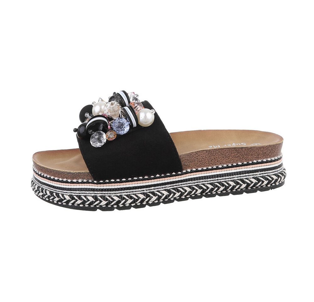 Ital-Design Damen Mules Freizeit Plateausandaletten (86017090) Flach Pantoletten in Schwarz von Ital-Design