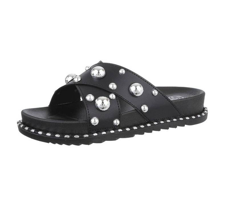 Ital-Design Damen Mules Freizeit Plateausandaletten (86527131) Keilabsatz/Wedge Keilsandaletten in Schwarz von Ital-Design