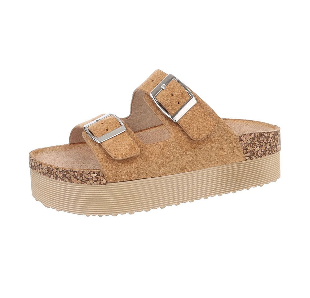 Ital-Design Damen Mules Freizeit Plateausandaletten (86706600) Flach Pantoletten in Camel von Ital-Design