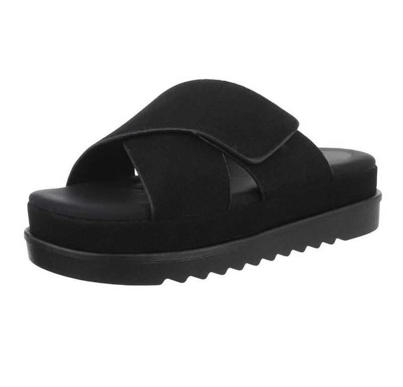 Ital-Design Bequeme Damen-Sandalen mit Klettverschluss in Beige Plateausandaletten (89368486) Flach Pantoletten in Schwarz von Ital-Design