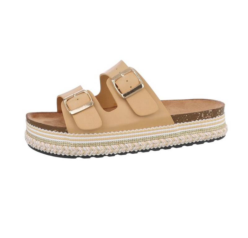 Ital-Design Damen Mules Freizeit Plateausandaletten Flach Pantoletten in Beige von Ital-Design