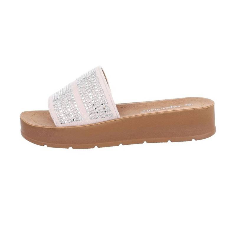 Ital-Design Damen Mules Freizeit Plateausandaletten Flach Pantoletten in Beige von Ital-Design