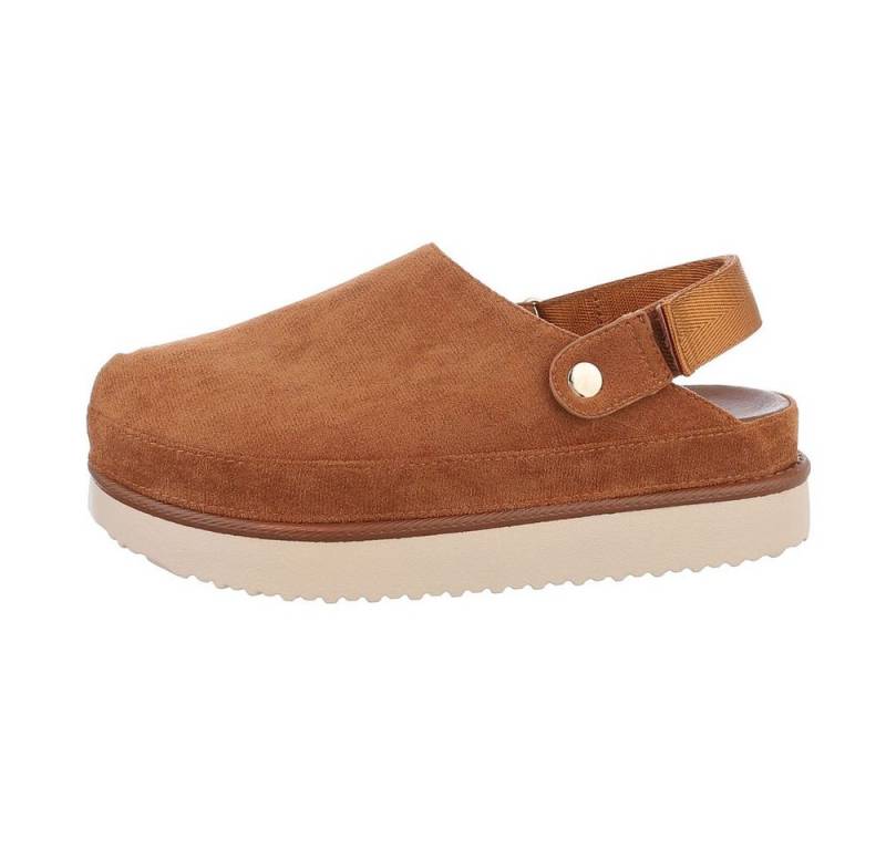 Ital-Design Komfortable Freizeit-Schuhe im modernen Design Plateausandaletten (85867680) Flach Pantoletten in Camel von Ital-Design