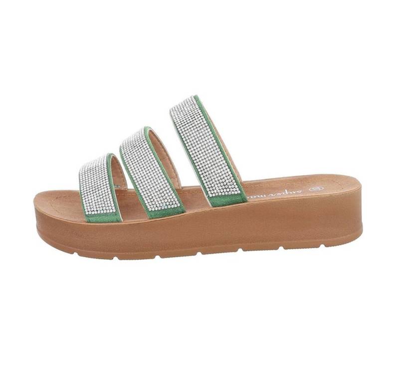 Ital-Design Damen Mules Freizeit Plateausandaletten Flach Pantoletten in Grün von Ital-Design