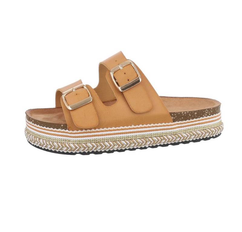 Ital-Design Damen Mules Freizeit Plateausandaletten Flach Pantoletten in Hellbraun von Ital-Design