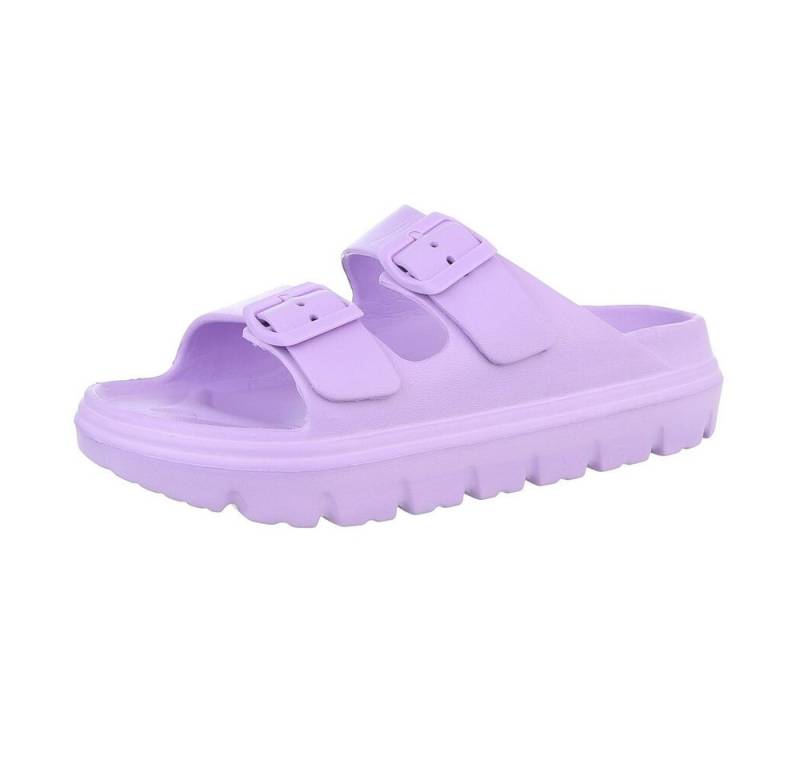 Ital-Design Damen Mules Strand Plateausandaletten (86192893) Flach Pantoletten in Lila von Ital-Design