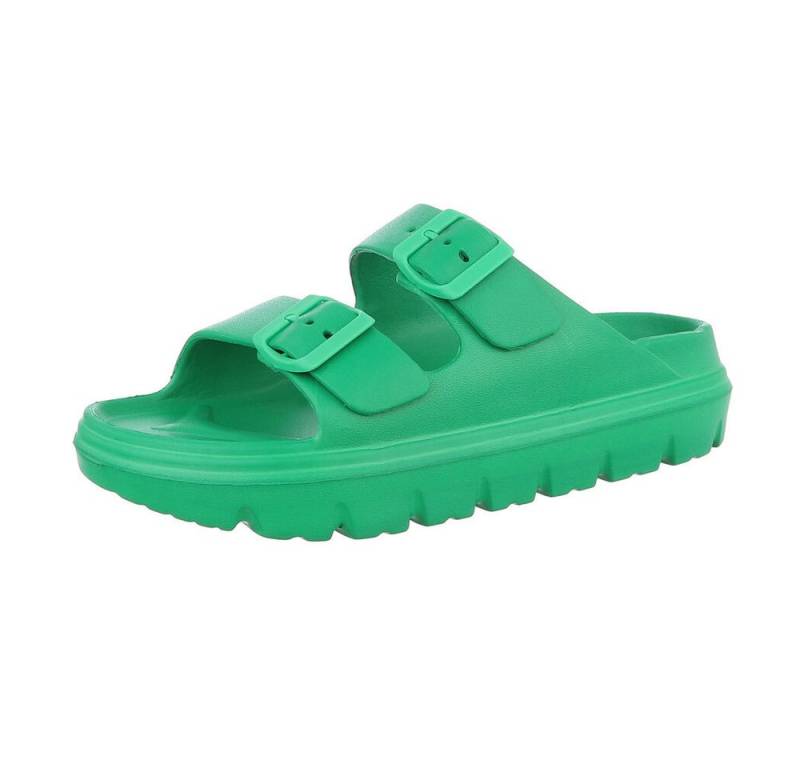 Ital-Design Damen Mules Strand Plateausandaletten (86192899) Flach Pantoletten in Grün von Ital-Design