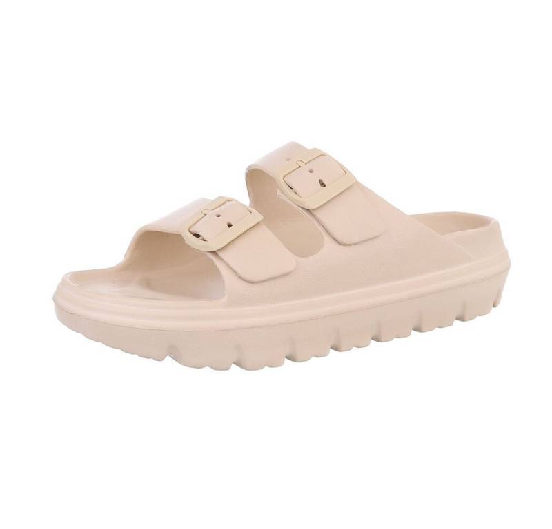 Ital-Design Damen Mules Strand Plateausandaletten (86192924) Flach Pantoletten in Beige von Ital-Design
