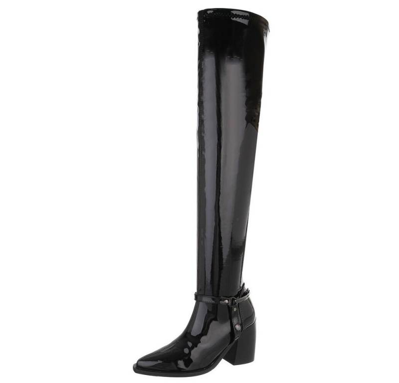 Ital-Design Damen Party & Clubwear Overkneestiefel (88671793) Blockabsatz Stiefel in Schwarz von Ital-Design