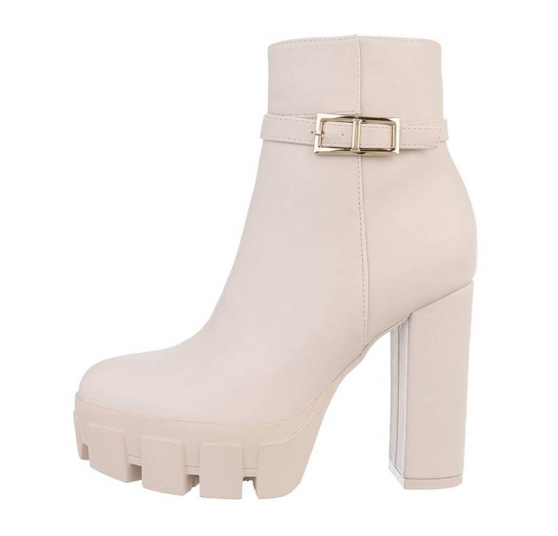 Ital-Design Damen Party & Clubwear Plateaustiefelette (84989644) Blockabsatz High-Heel Stiefeletten in Beige von Ital-Design