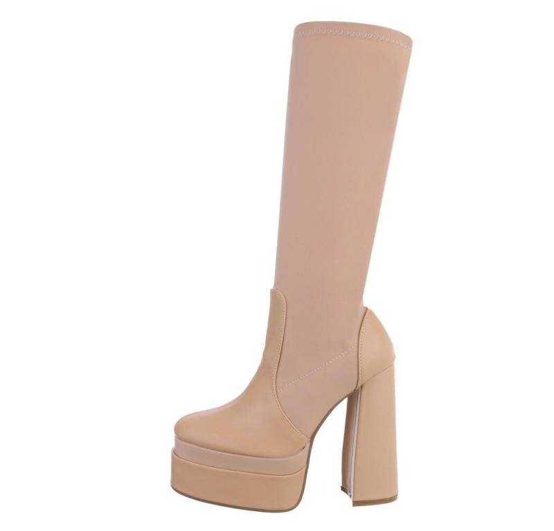 Ital-Design Damen Party & Clubwear Stiefel Blockabsatz High-Heel Stiefel in Beige von Ital-Design