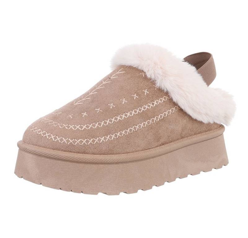 Ital-Design Damen Plüsch Slip-On Schuhe für Alltag und Freizeit Snowboots (90457918) Flach Stiefeletten in Hellbraun von Ital-Design