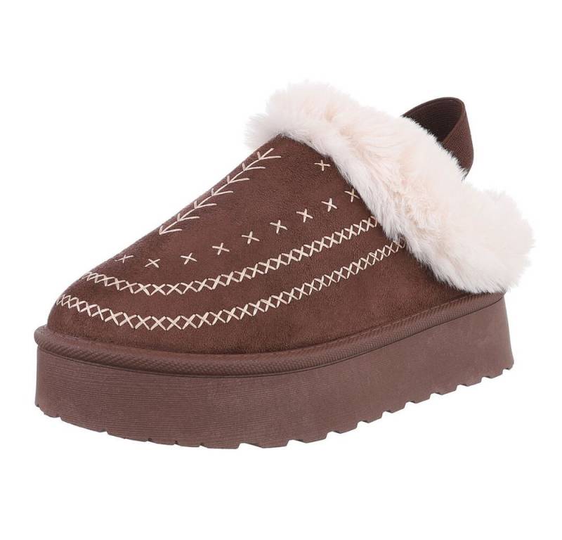 Ital-Design Damen Plüsch Slip-On Schuhe für Alltag und Freizeit Snowboots (90457926) Flach Stiefeletten in Braun von Ital-Design