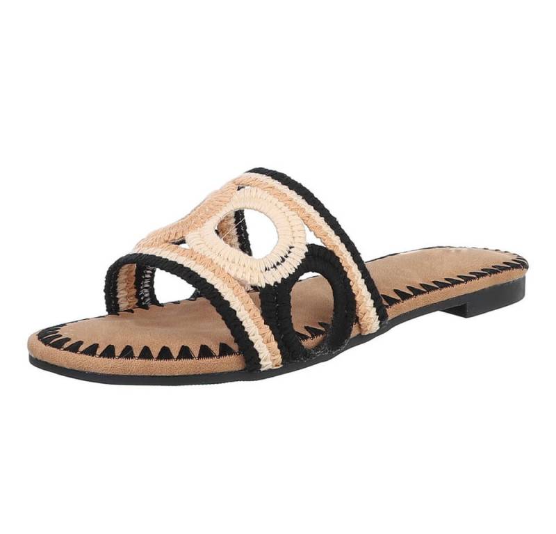 Ital-Design Damen-Sandalen mit handgewebtem Design für den Sommer Pantolette (89542463) Blockabsatz Pantoletten in Schwarz von Ital-Design
