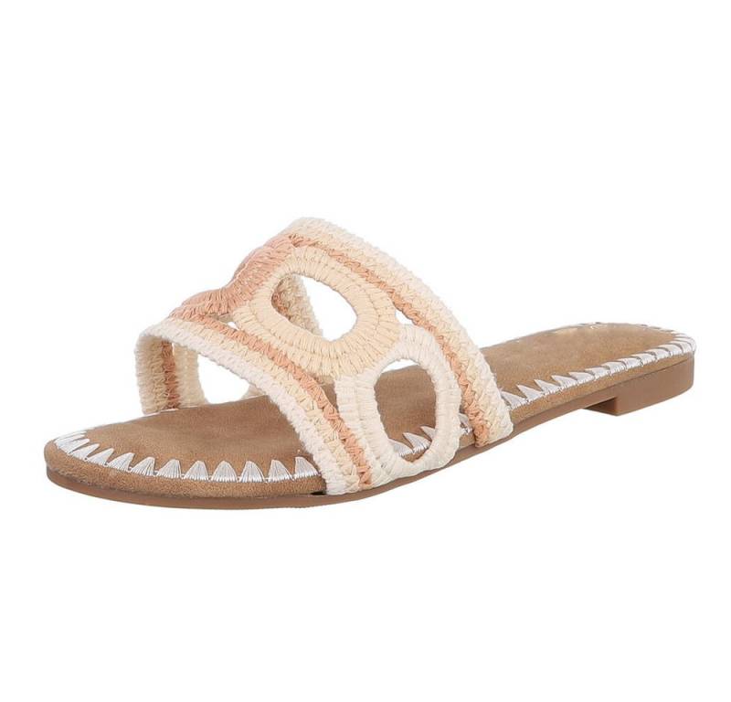 Ital-Design Damen-Sandalen mit handgewebtem Design für den Sommer Pantolette (89542468) Blockabsatz Pantoletten in Beige von Ital-Design
