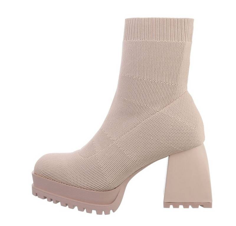 Ital-Design Damen Schlupfschuhe Freizeit Plateaustiefelette (81809635) Blockabsatz High-Heel Stiefeletten in Beige von Ital-Design