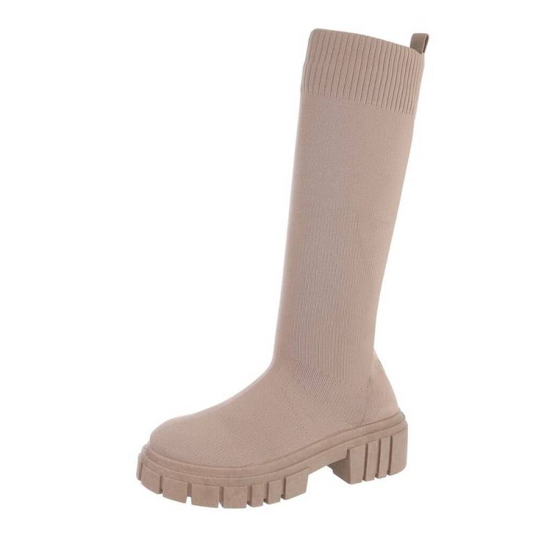 Ital-Design Damen Schlupfschuhe Freizeit Stiefel Blockabsatz Plateaustiefel in Hellbraun von Ital-Design