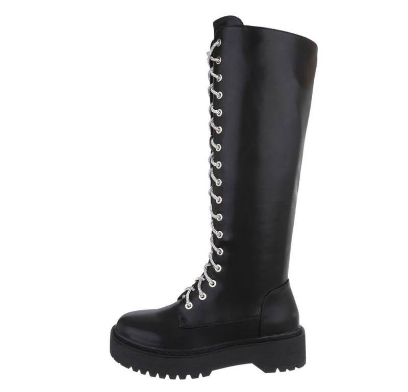 Ital-Design Damen Schnürschuhe Biker Plateaustiefel (85493300) Blockabsatz Schnürstiefel in Schwarz von Ital-Design