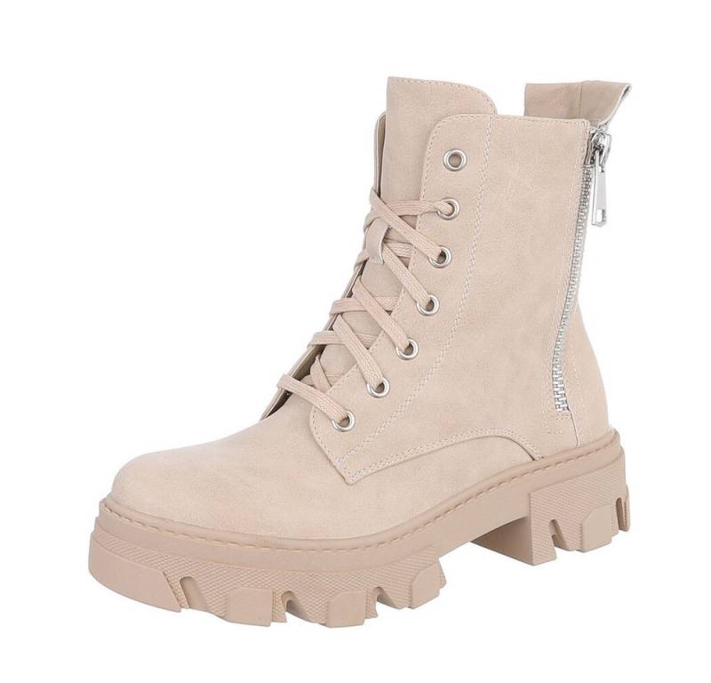 Ital-Design Damen Schnürschuhe Biker Schnürstiefelette (87118214) Blockabsatz Plateaustiefeletten in Beige von Ital-Design