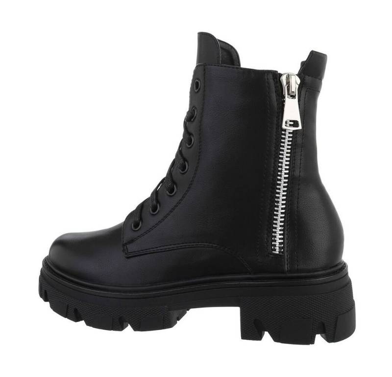 Ital-Design Damen Schnürschuhe Biker Westernstiefelette (72344511) Blockabsatz Plateaustiefeletten in Schwarz von Ital-Design