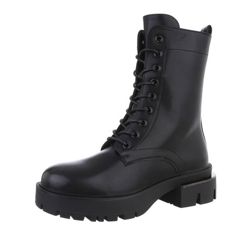 Ital-Design Damen Schnürschuhe Biker Westernstiefelette (87214599) Blockabsatz Plateaustiefeletten in Schwarz von Ital-Design