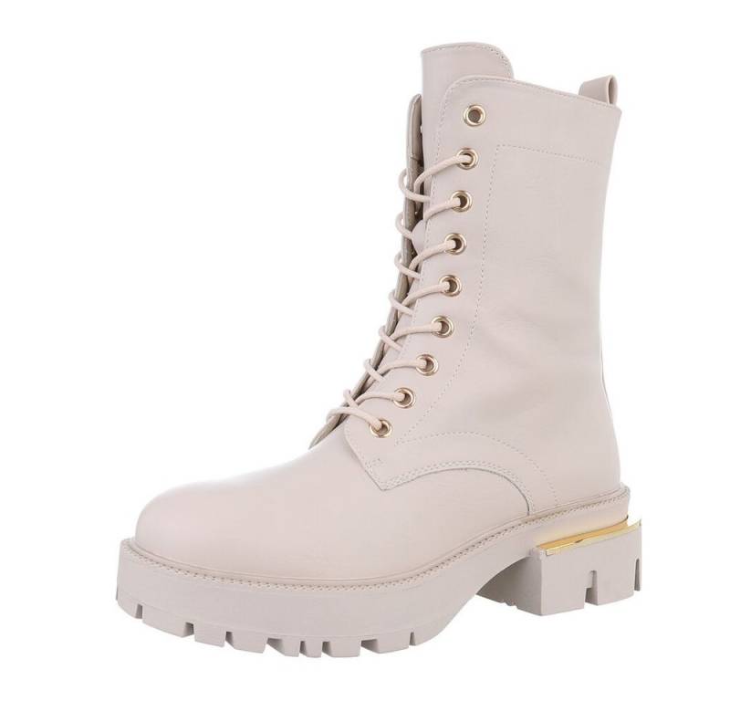 Ital-Design Damen Schnürschuhe Biker Westernstiefelette (87214608) Blockabsatz Plateaustiefeletten in Beige von Ital-Design